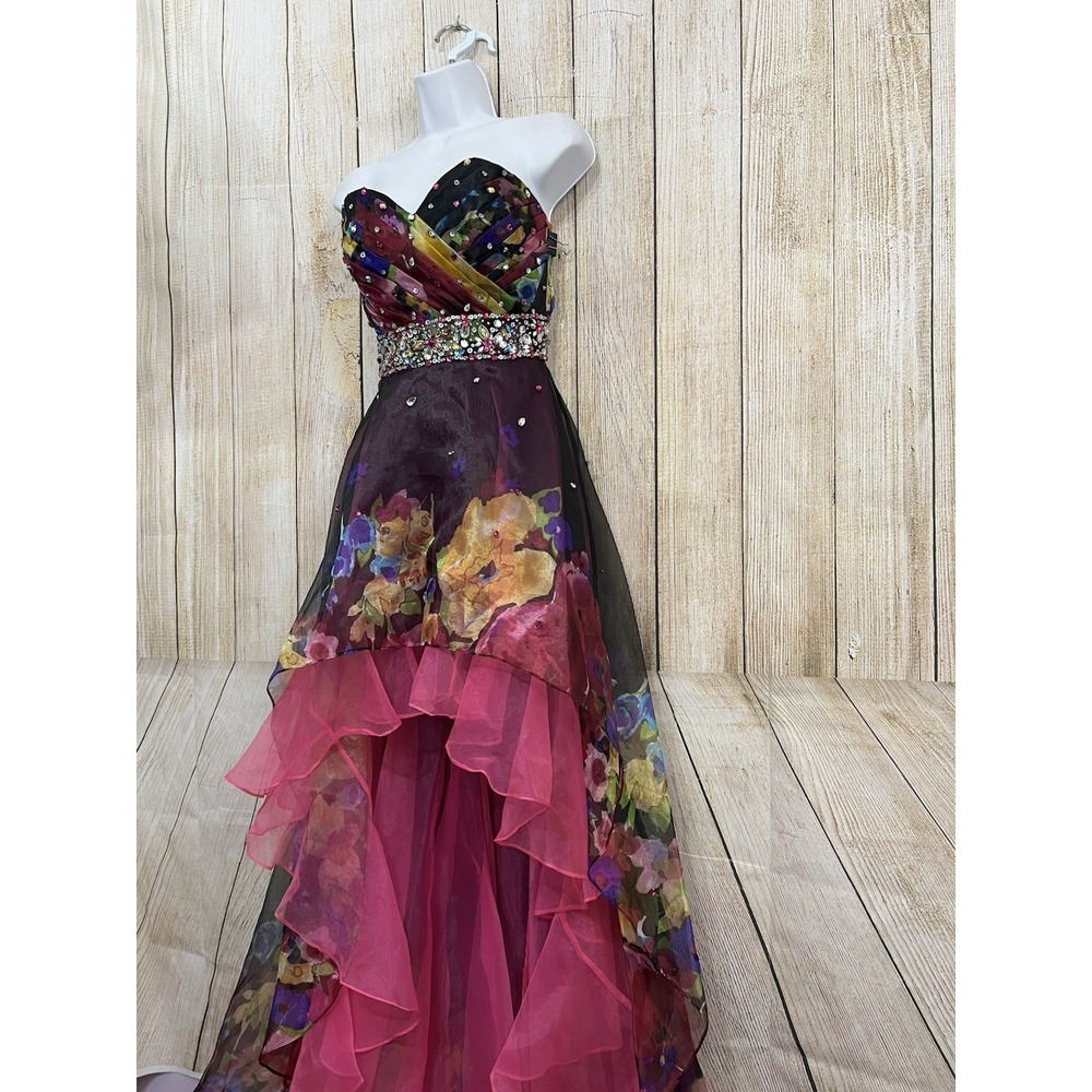 Mori Lee Prom Dress 5/6 Floral Strapless Embellished High Low Y2K HOCO Fairycore - Picture 5 of 10